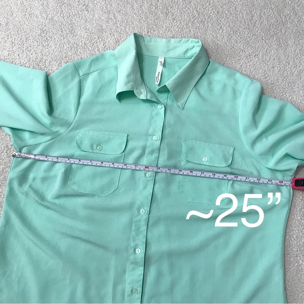 Mint Green Long Sleeve Top Button Down Blouse Pit to Pit 25" Size 2X 🚨 - Picture 5 of 13